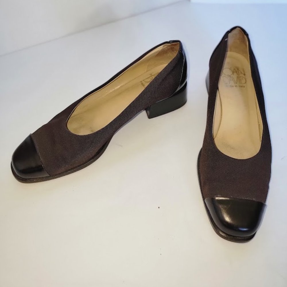 Joan & David Sz 7.5 Brown fabric and leather toe loafer, handmade in Italy!